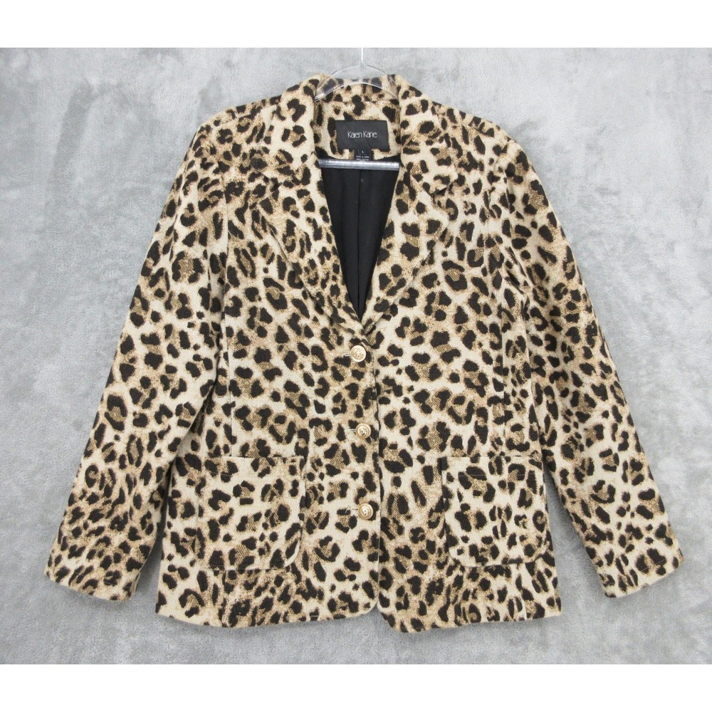 Karen Kane Blazer Womens Size L Leopard Animal Print Gold Buttons Office Career